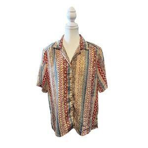 Vintage‎ Tribal Print Button Up Shirt Boxy Fit XL